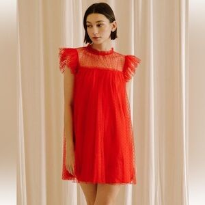 Storia Red Ruffled Tulle Dress